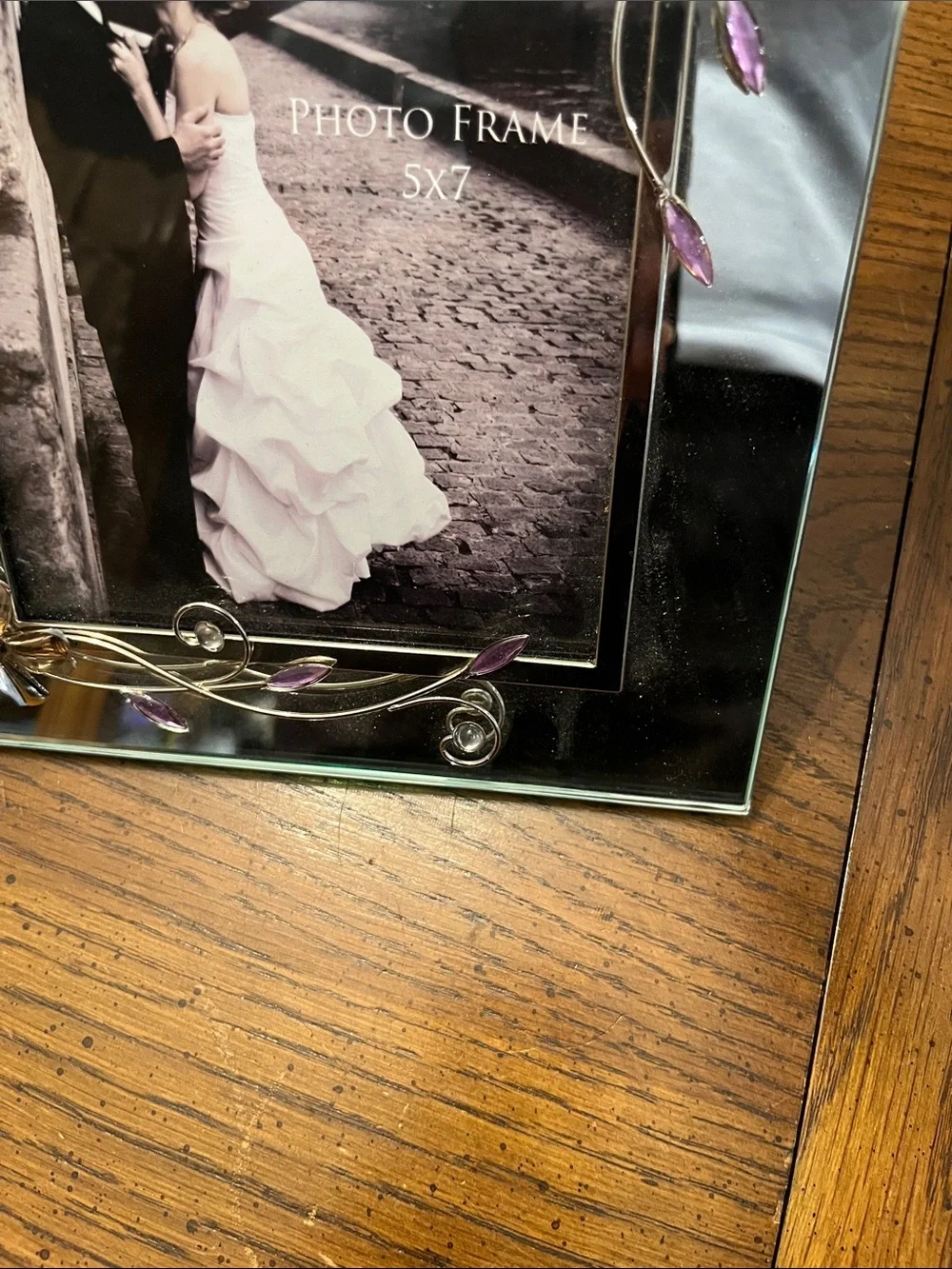 Decorative Glass Photo Frame with Purple Accent Wire Floral Design, 5x7